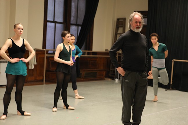 Richard Alston with members of The New York Theatre Ballet introducing his work &quot;A Rugged Flourish&quot; in an open rehearsal.