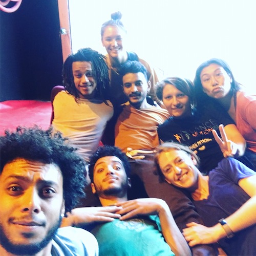The cast of Emily Schoen's Tunisian Residency gather on a couch for a selfie
