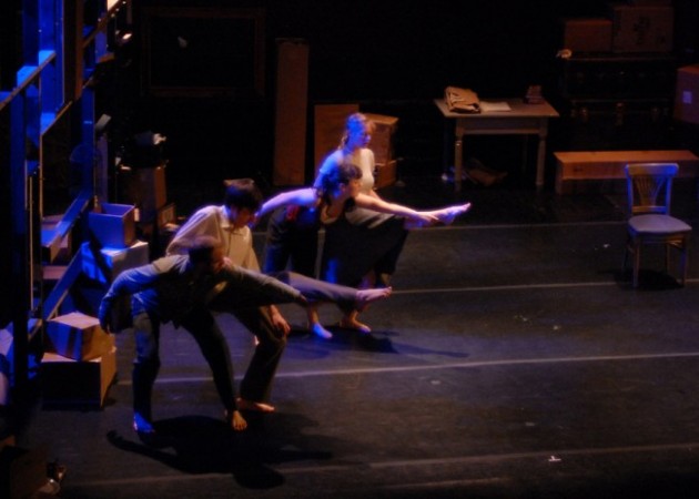 Carlton Ward, Mark Lindberg, Becky Radway, and Jessi Patz in <i>And They Built a Crooked House</i>