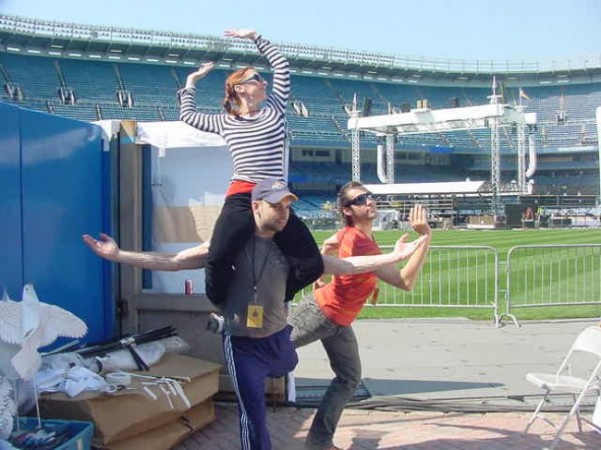 Goofing off before rehearsal with fellow Graham dancers George Smallwood and David Martinez