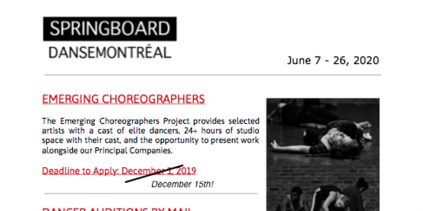 MONTREAL, CA: Call for EMERGING CHOREOGRAPHERS for Springboard 2020