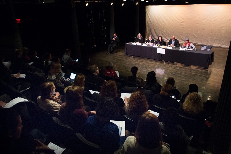 Dance/NYC Symposium Attendees in Gibney Dance's Theater listening to the