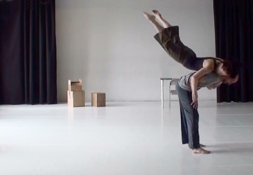Becky Radway and Carlton Ward in <i>And They Built a Crooked House</i> (rehearsal)