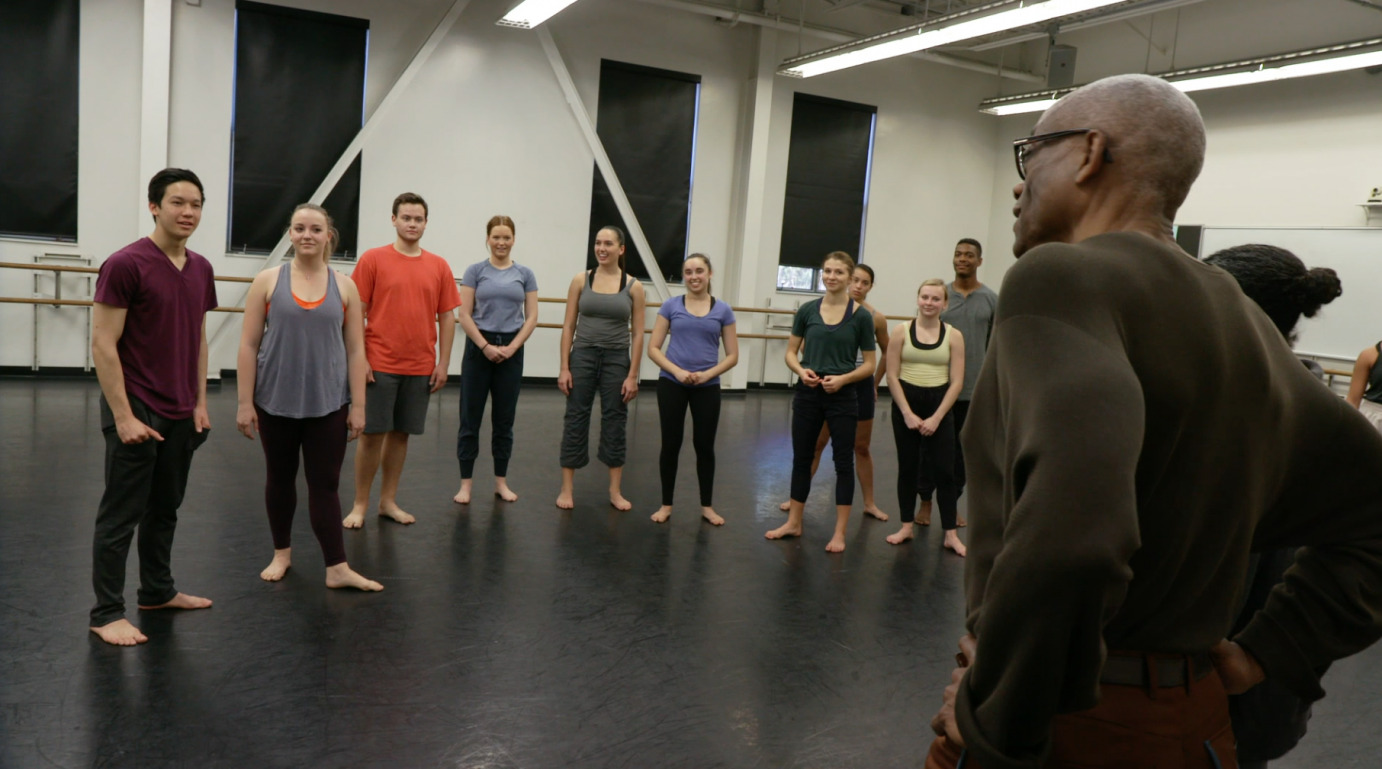 Bill T Jones addresses students at Loyola Marymount College