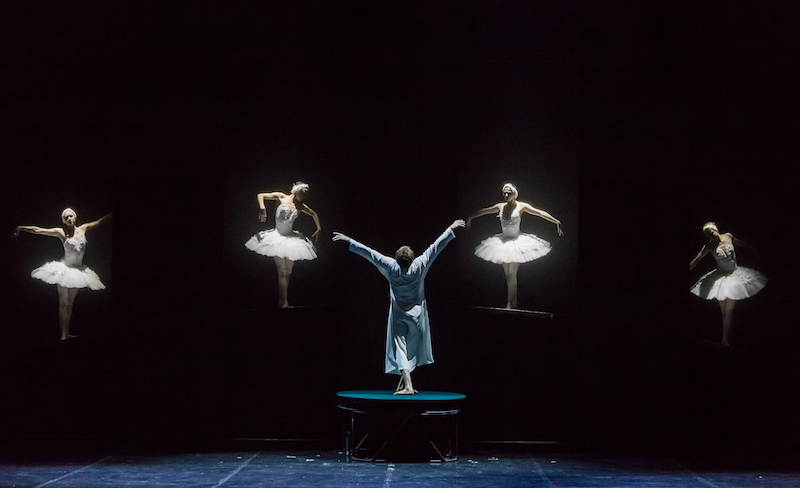Four ballerinas dressed as swans from