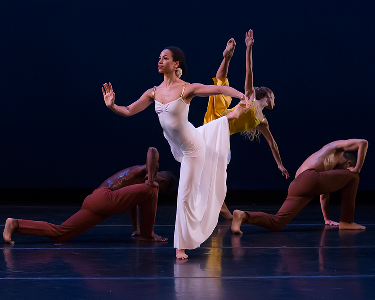 the woman in white travels away from the woman in yellow and her male followers