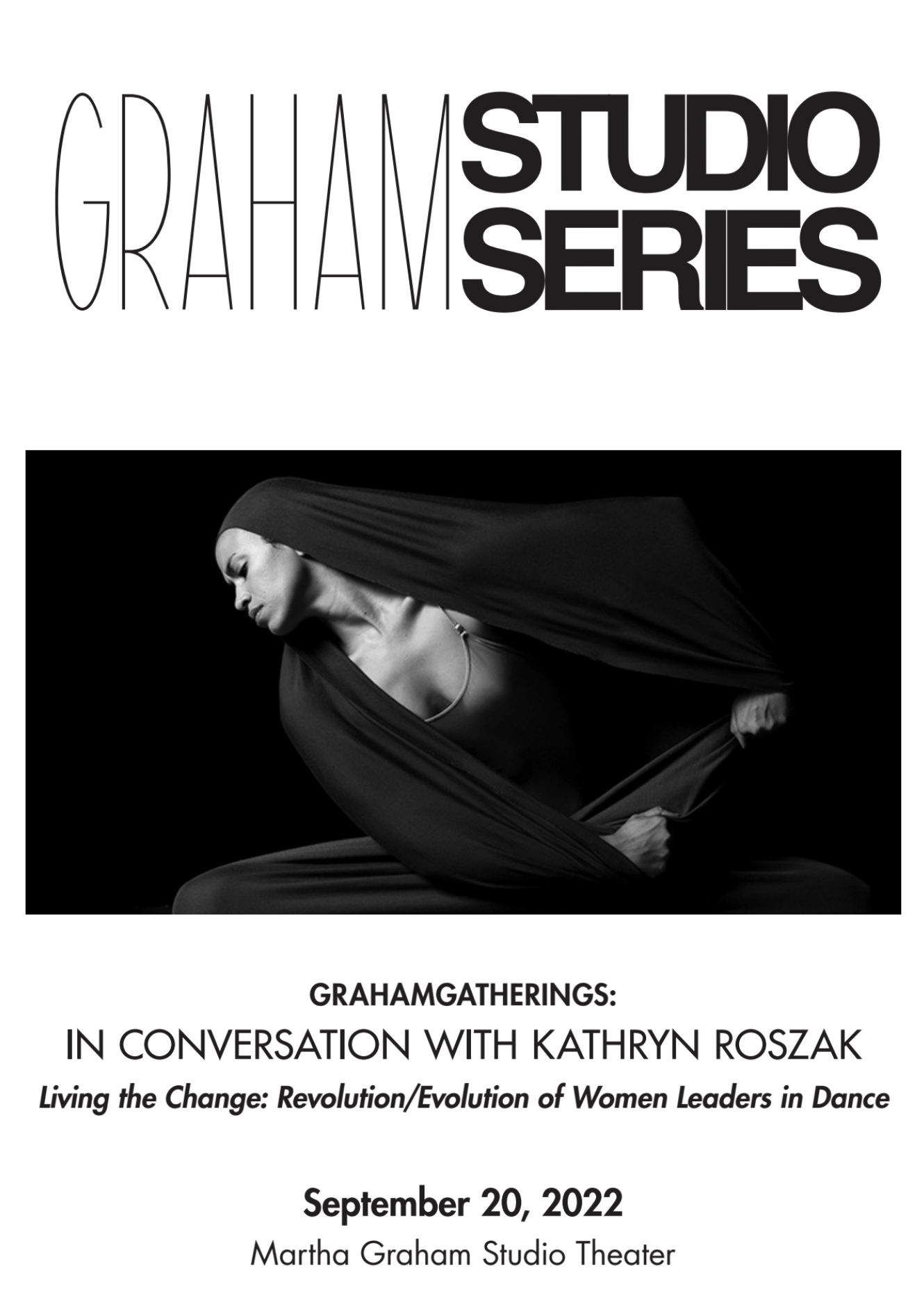 Poster of Graham Talks  with profile of Natasha Diamond Walker dancing Lamentations