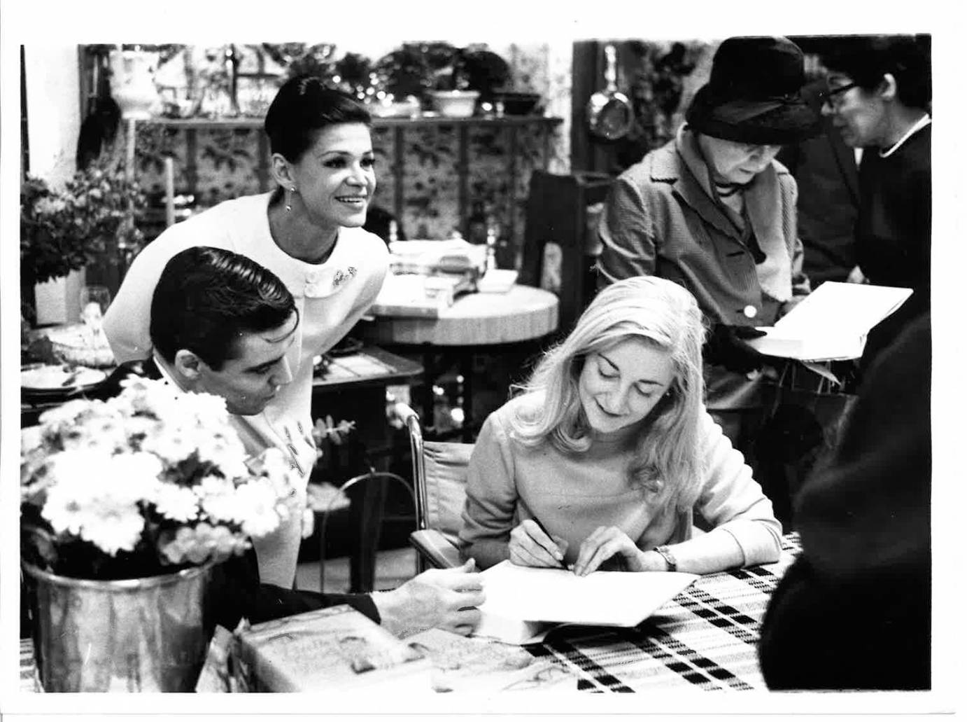 An old photograph of the original book signing event attended by Tanaquil Le Clerq's dancer friends and fans.