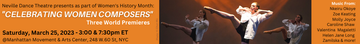 Dance concert ad with image of three female ballet dancers and concert info details on an orange background